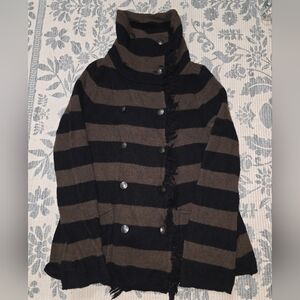 Free People Striped Lambswool Button Sweater Large Womens